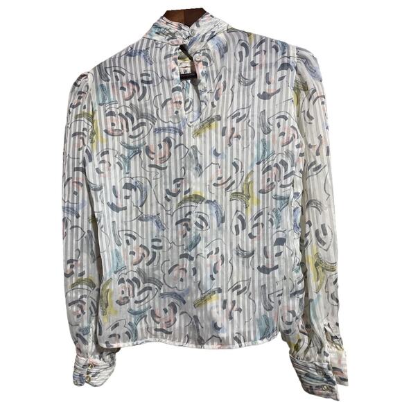 Vintage LATC Petites white pleated blouse with colorful print - Women's Size 4 - Picture 3 of 10